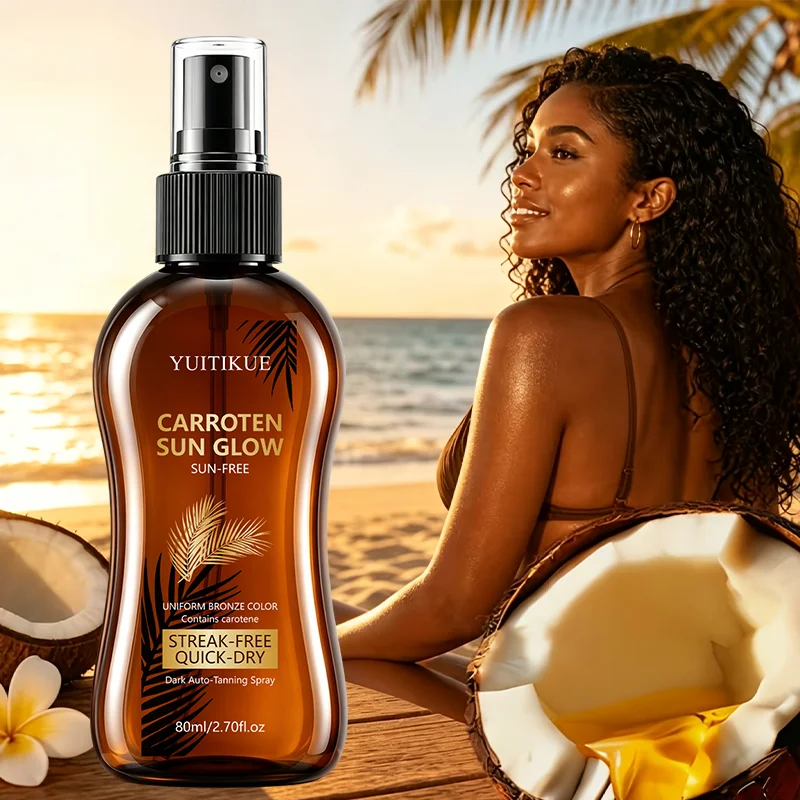 YUITIKUE Caroten Sunless Tanning Spray 80ml Quick Dry Streak Free Moisturizing Even Bronze Self Tanner Mist