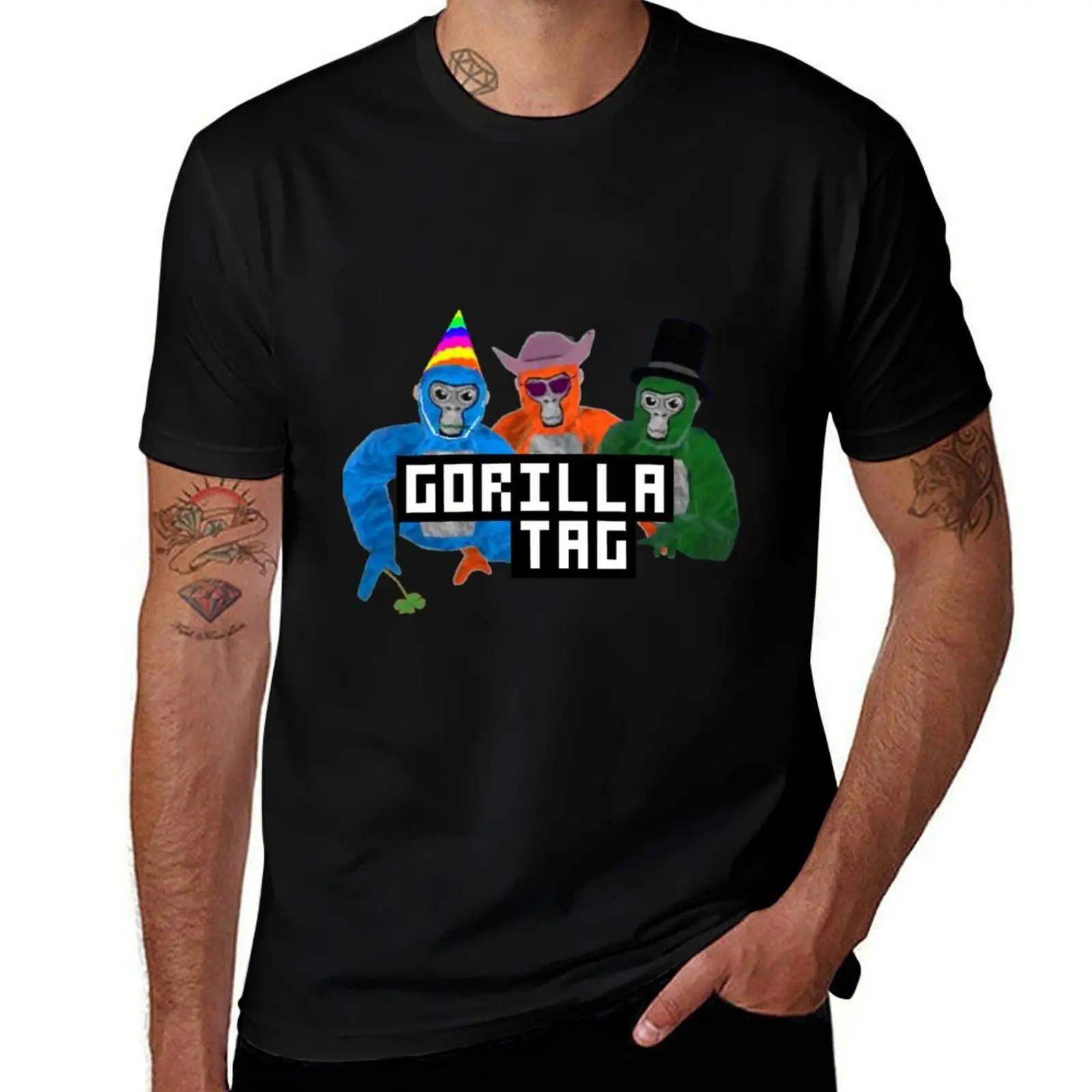 Gorilla Tag Gorilla Blue Party Hat Orange Cowboy Green Top Hat Monkey by POLKART T-Shirt