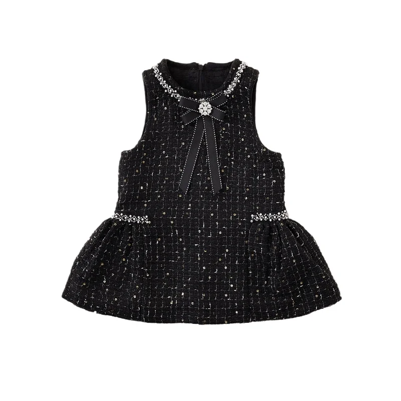 

Осеннее платье-жилет без рукавов для девочек, зимнее детское черное элегантное платье со стразами, детские платья для девочек от 2 до 7 лет, зимняя праздничная одежда