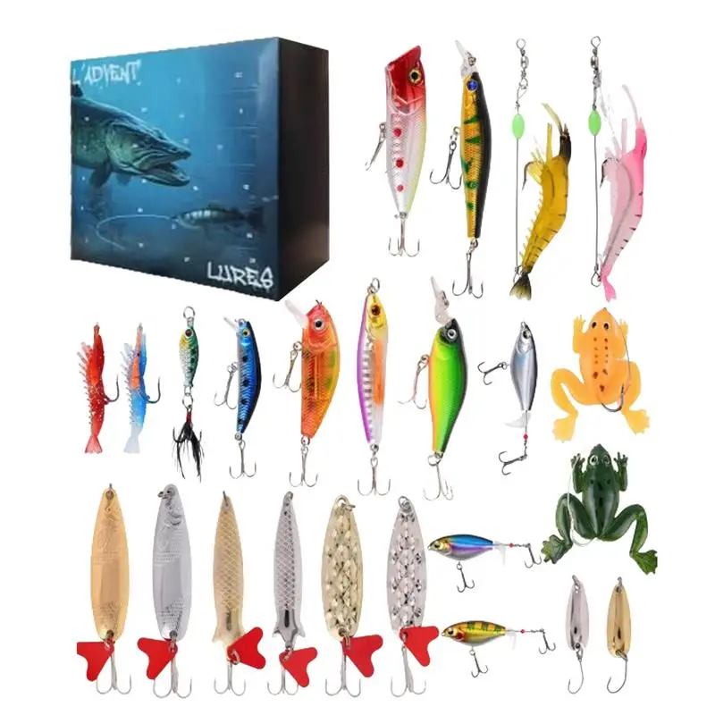 Christmas Fishing Advent Calendar 24 Days Christmas Countdown Fish Tackle Set,Fishing Lure Advent Calendar,Advent Calendar Gifts