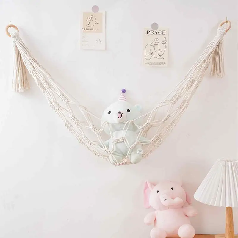 Macrame Hammock Net Toys Storage Boho Decor Children Room Toys Stuffed Animals Toys Hammock Net Organize Bohemia Storage Holder image 4