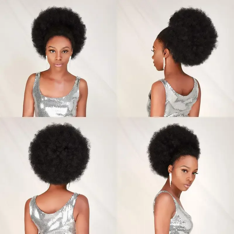 Synthetic 10Inch Big Afro Puff Drawstring Ponytail Extensions for Black Women 4b 4c Kinky Curly Hair Bun Ponytail Wigs Daily Use