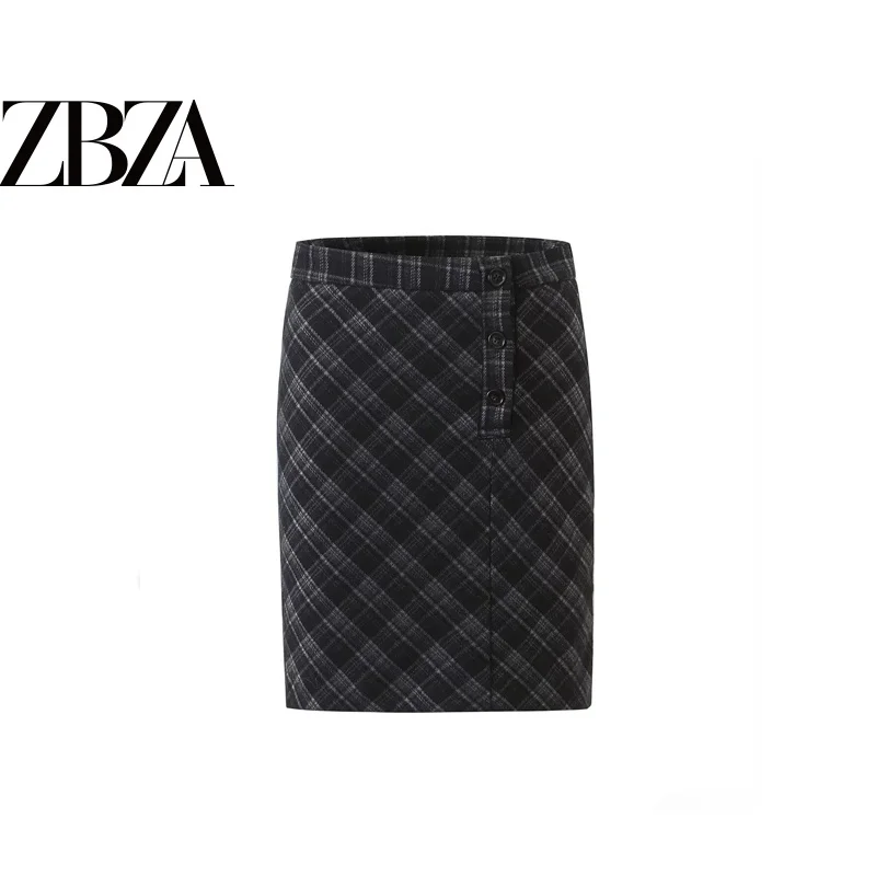 Fashionable Retro Plaid Woolen A-Line  Skirt Women's Standard Waist Design Polyester Fabric Midi Skirt for Ladies
