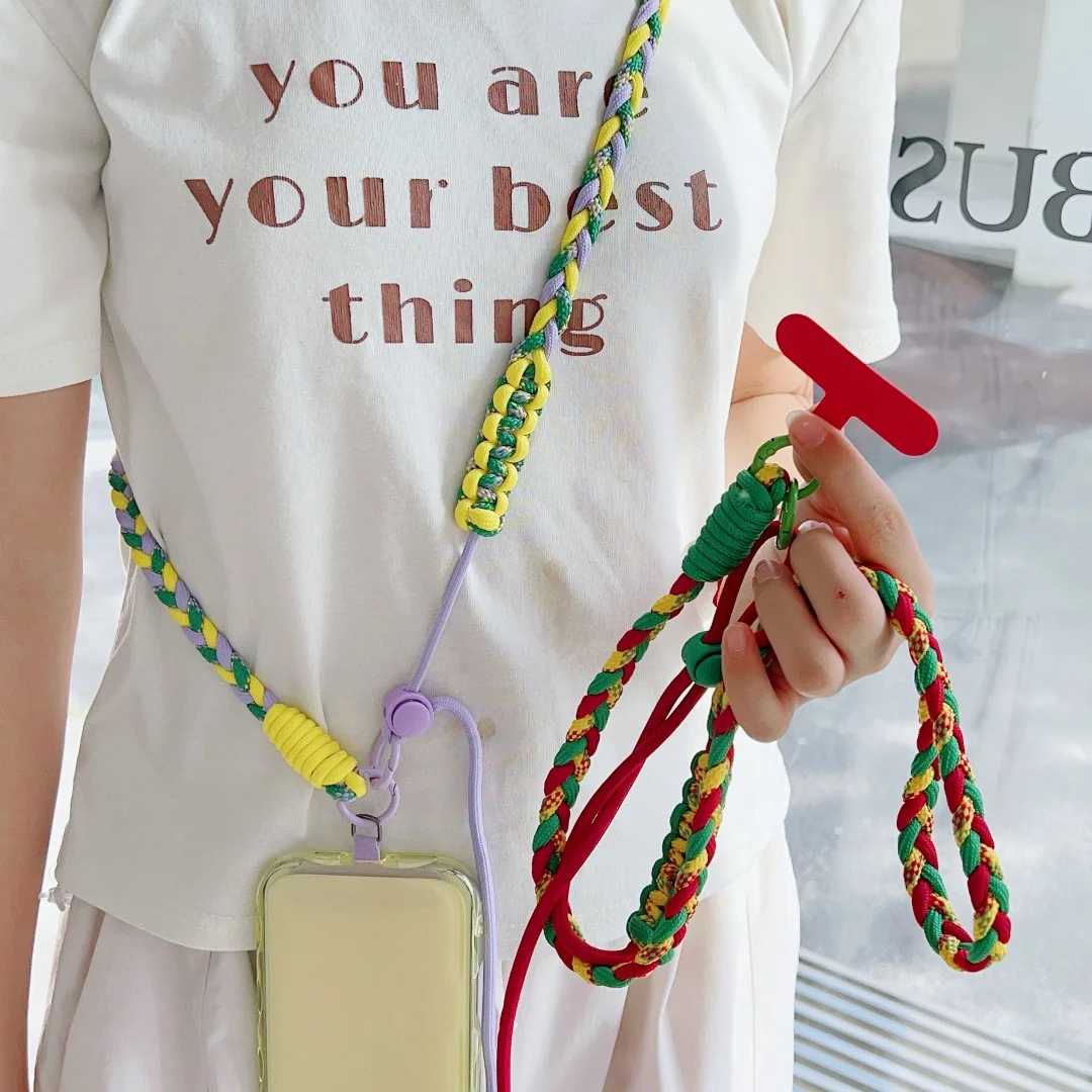 Lanyard Cross-body Shoulder Straps Keychain Braid Colors Design Long Rope with Replacement Patch for Mobile Phone Accessories