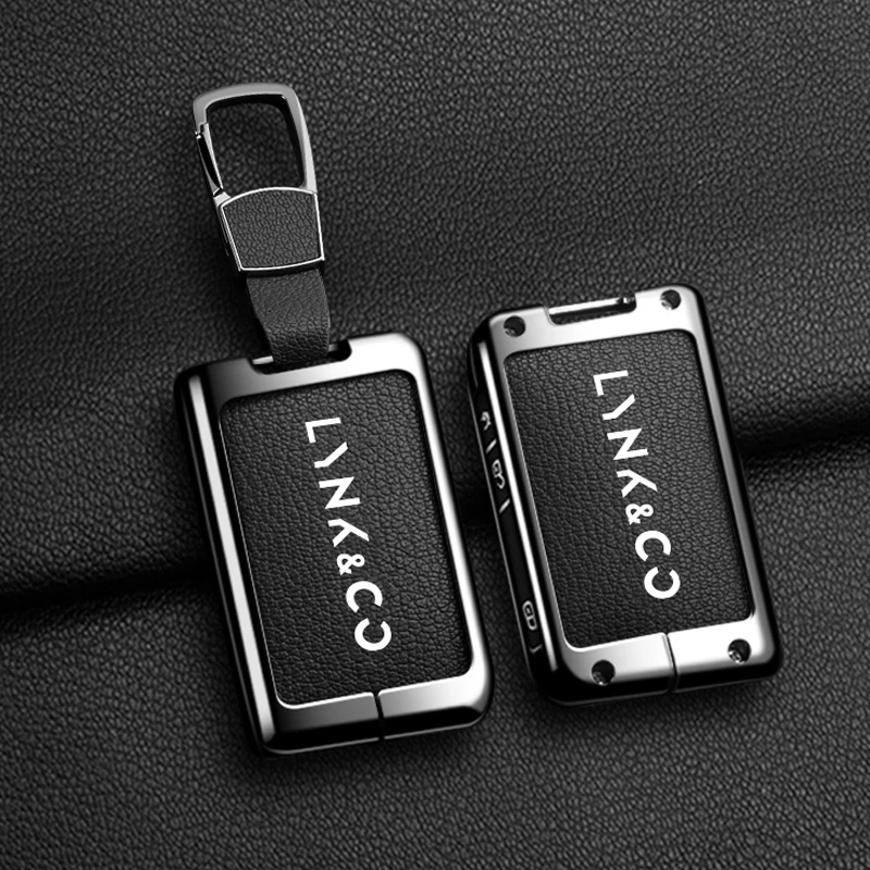 Zinc Alloy Leather Car Remote Fob Cover Holder Shell Key Case for LYNK&CO 05 09 01 06 02 03 LYNK CO Keychain Auto Accessories