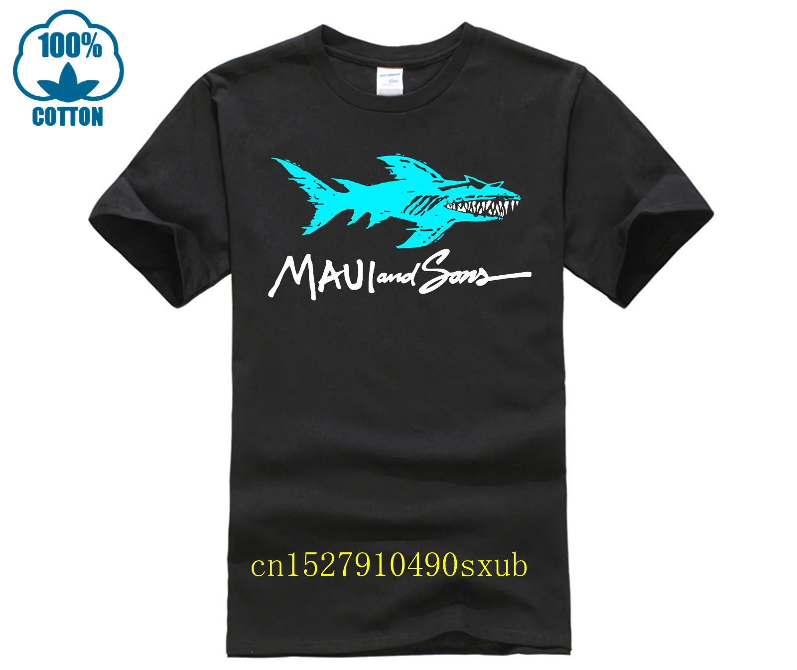 Printed T-shirt crew neck short sleeve casual T-shirt maui and sons shark logo t-shirt black