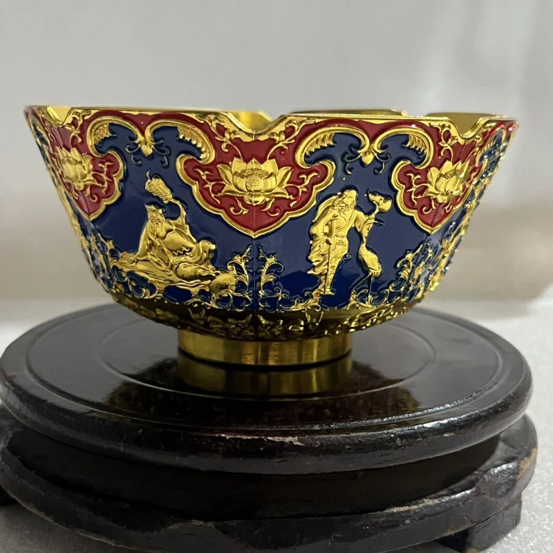 Made in Years of Qian Long Emperor of Qing Dynasty Cloisonne Eight Immortals Gilding Painted Bowl Antique Home Decoration Antiqu