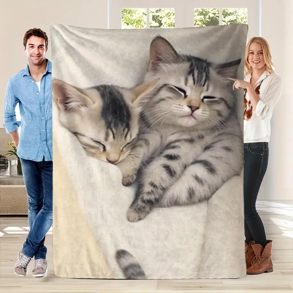 Cute Cat Blanket Throw 150x200cm Fluffy Plush Comfort Decor Gift for Couch Sofa Pet Animals Cozy Bedroom Living Room Blanket