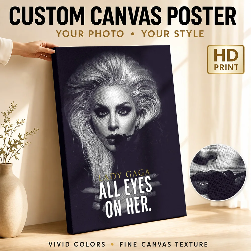 Lady Gaga All Eyes On Her Portrait Canvas Print Personalized Photo Contemporary Wall Art For Recording Studio, Musician Gift