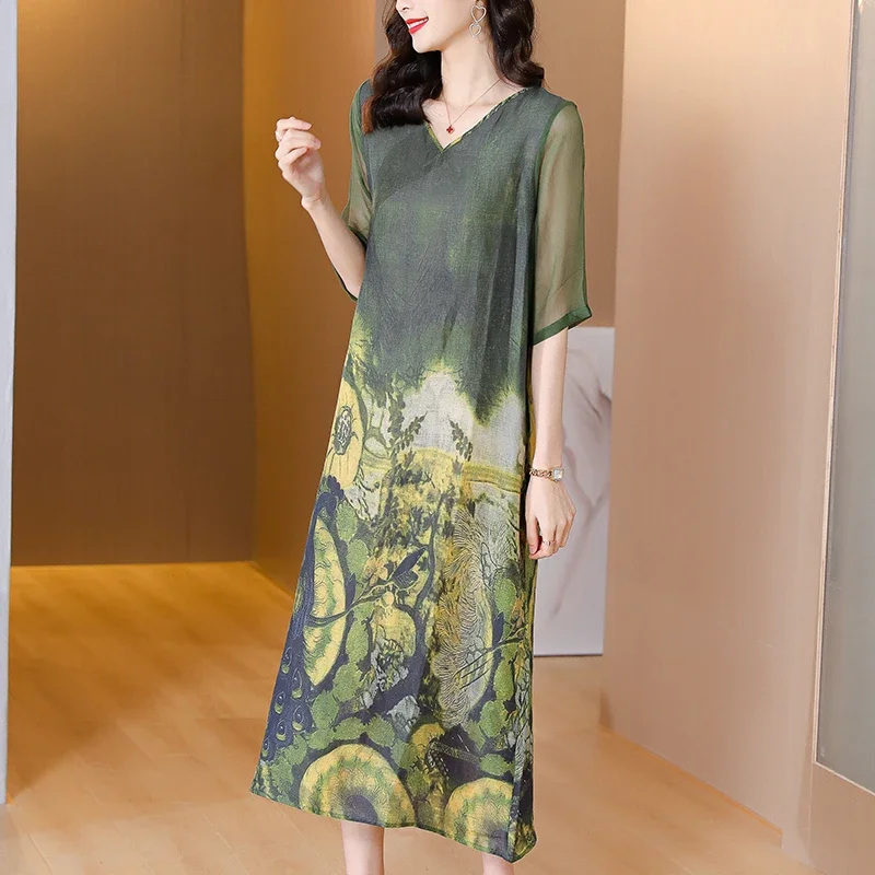 Female Korean Fashion Light Midi Dress Summer Boho Elegant Bodycon Casual Sundress 2025 Floral Beach Loose V-Neck Sexy Vestidos