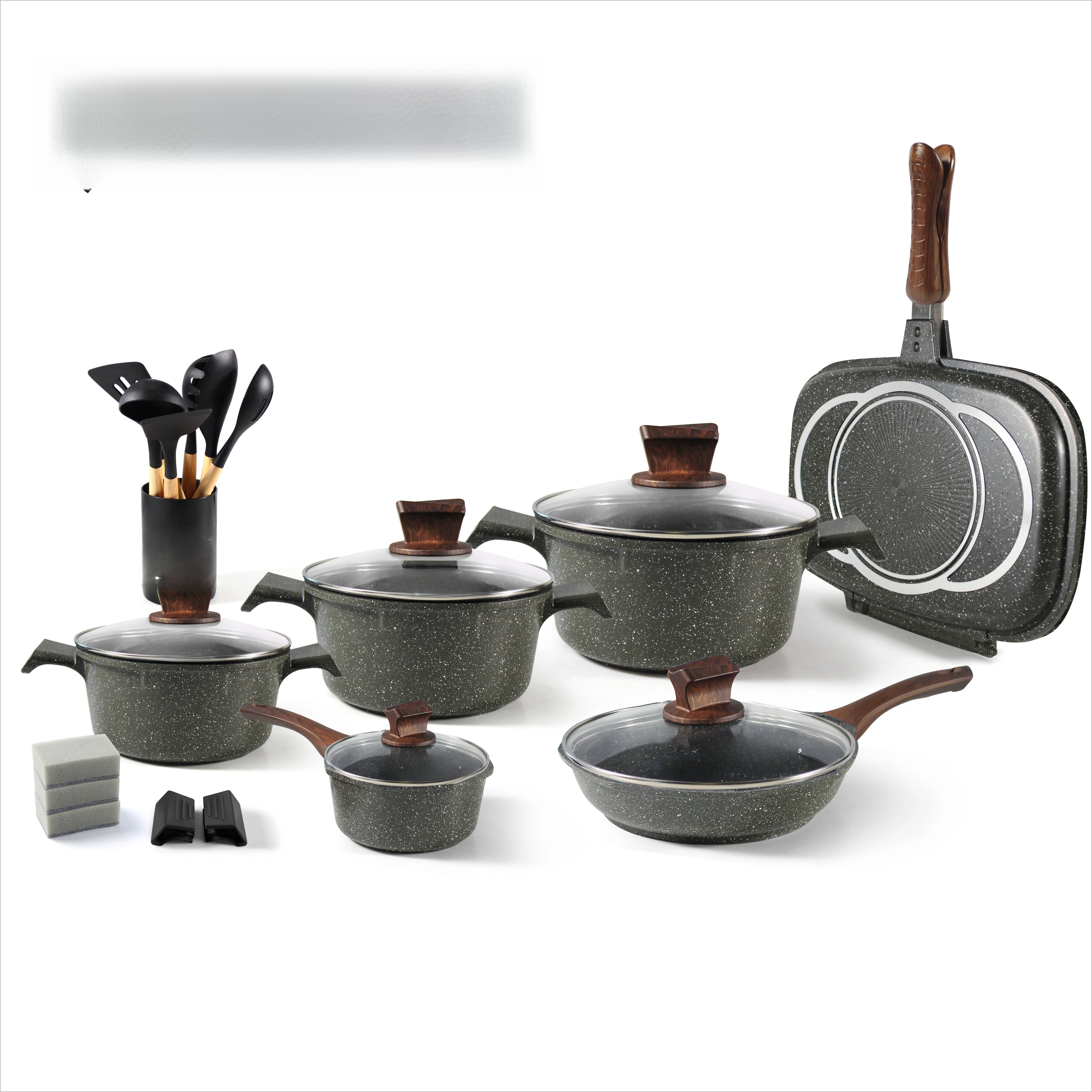 New non-stick cast aluminum marble die-casting non-stick kitchen cookware set