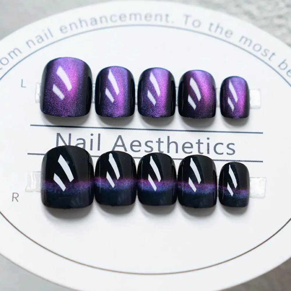 Unghie finte francesi impermeabili Cat's Eye Manicure indossabile Forma quadrata Stampa sulle unghie San Valentino Copertura completa Unghie finte da donna