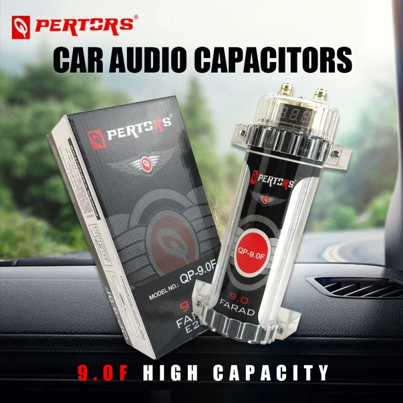 Condensador de audio para coche de alta potencia Pertos 9.0Farad con pantalla LED - Salida de amplificador estable, mejora la calidad del sonido, funcionamiento estable