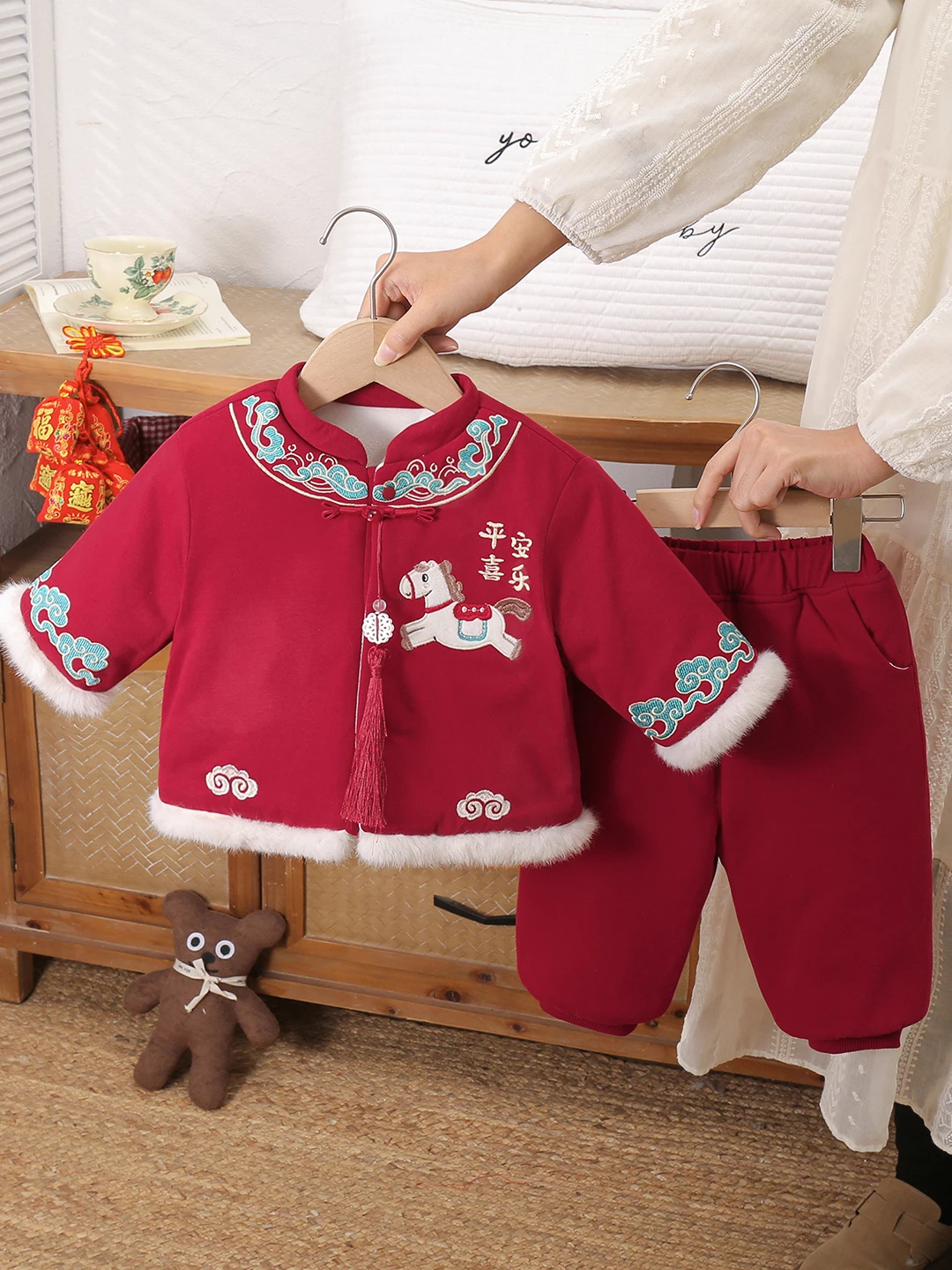

New Year's Outfit Fce-Lined Long Sve ex Baby Cotton Suit Two-Piece Set Traditional Chinese Sle Infant Winter Clot...