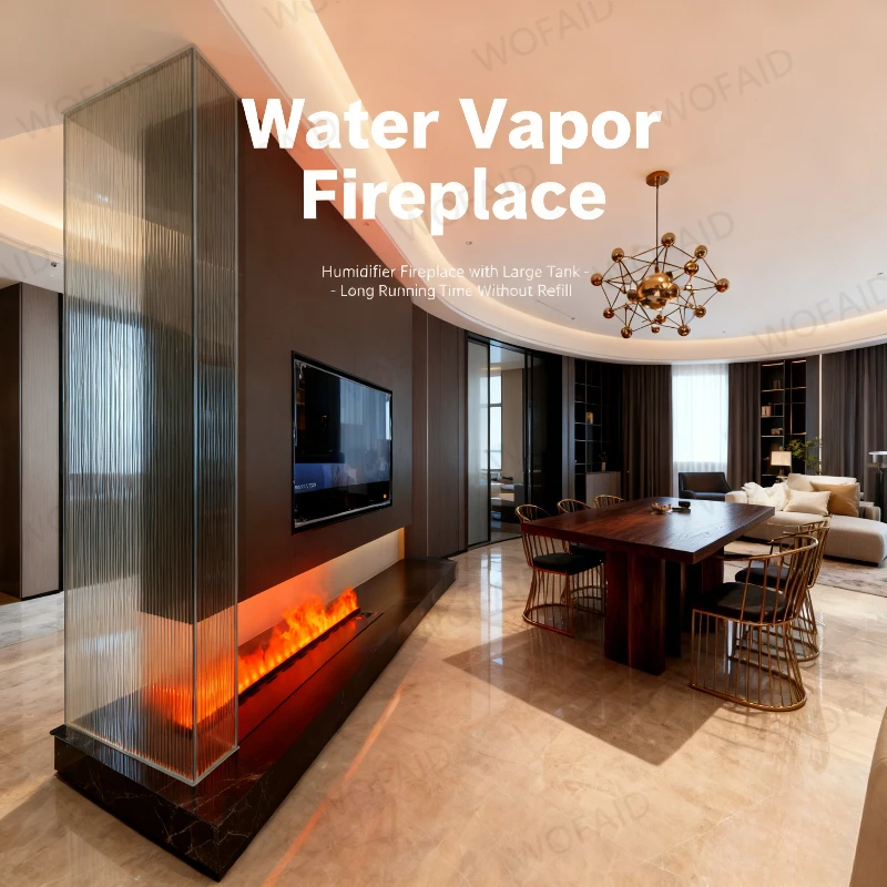 Smart Home 3D Atomized Fireplace Waterdamp Haard with LED Colorful Flame WOOD Stove Cracking Sound,Only Humidification No Heat