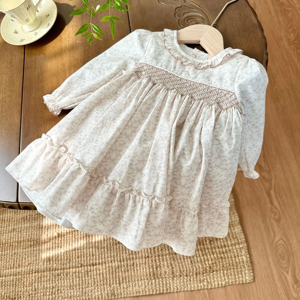 baby girl clothes kids dress Floral patterned long sleeved dress Sweet French countryside style girls' autumn dress