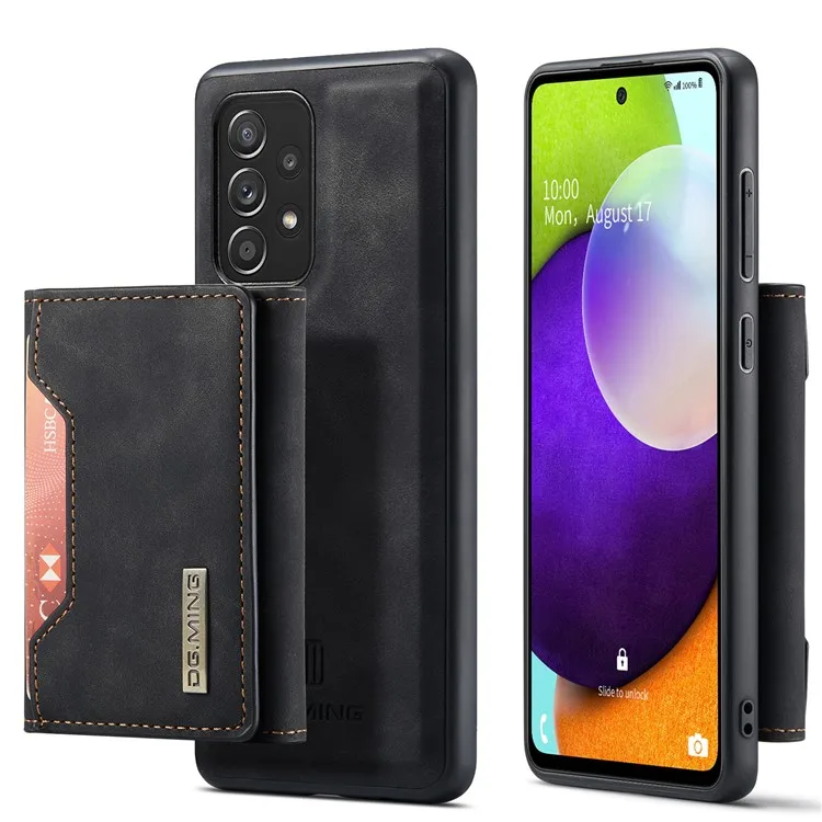 

DG.MING M2 Series Anti-fall Tri-fold Wallet Magnetic Kickstand Leather Case for Samsung Galaxy A52 4G/5G / A52s 5G - Black