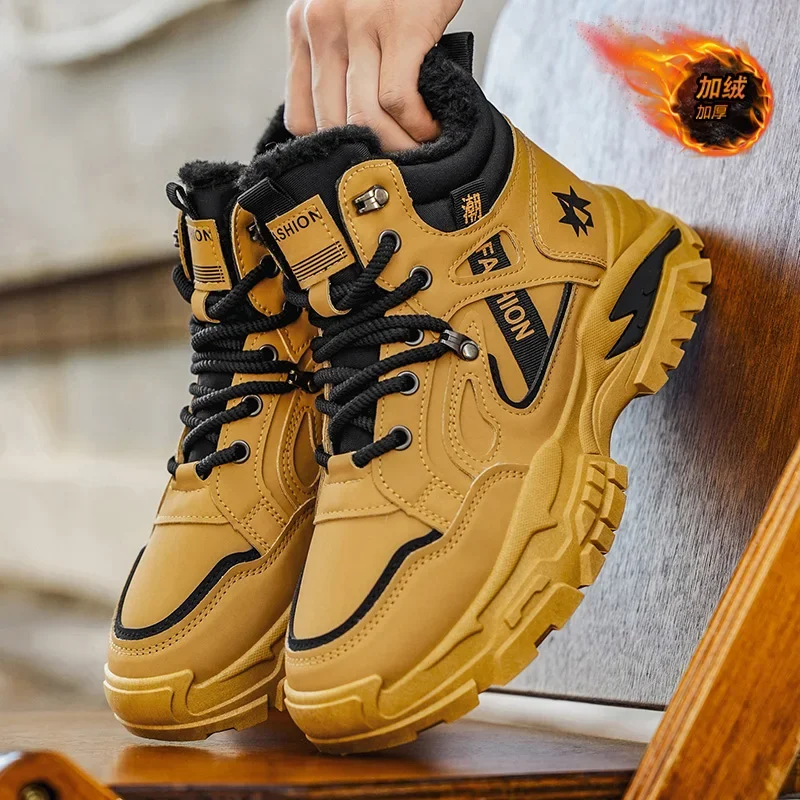 

Winter Leather Shoes Mens Boots Platform Boots for Men Outdoor Sneakers Motorcycle Ankle Boots Male Work Boot Casual Hiking Shoe