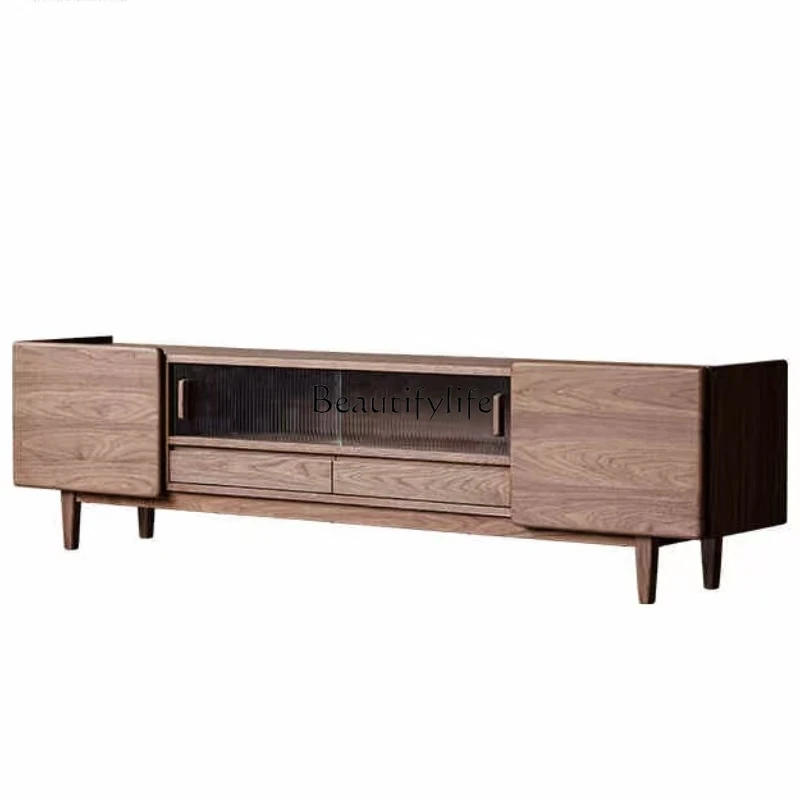 

North American black walnut solid wood TV cabinet living room storage locker