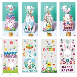 50pcs Easter Gift Bags Egg Bunny Candy Bag Plastic Transparent Cellophane Cookie Backing Packaging Bag Happy Easter Decoration