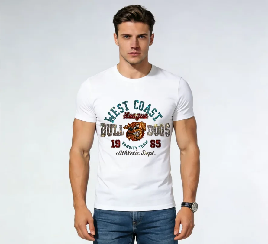Trendy Men Round Neck T Shirt  Bling Rhinestone Cartoon Print Cotton Tees High Street Couple Casual Loose Tops Male Clothing