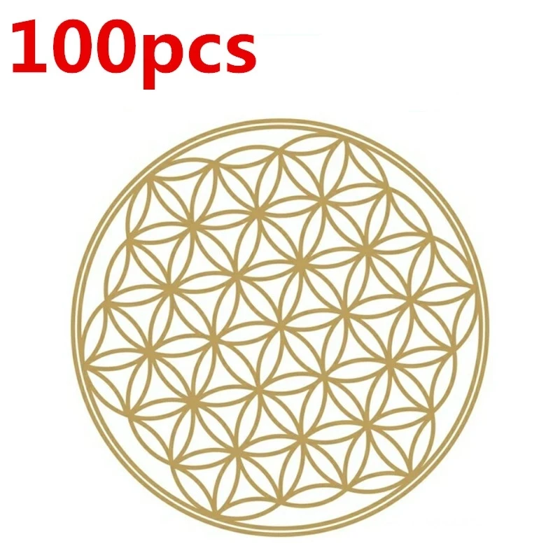 100 Stück Blume des Lebens Energieaufkleber Golden PVC Transparent 3cm Aufkleber