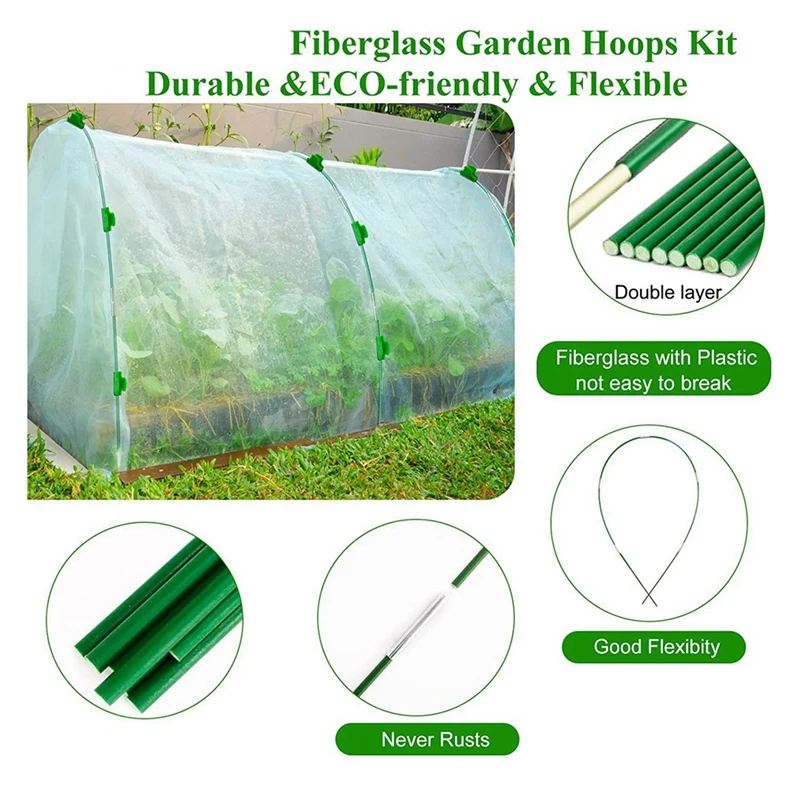 Long Greenhouse Hoops Grow Tunnel, Garden Hoops For Raised Beds, DIY Stakes Plant Shade Cloth Support For Row Cover Easy Install