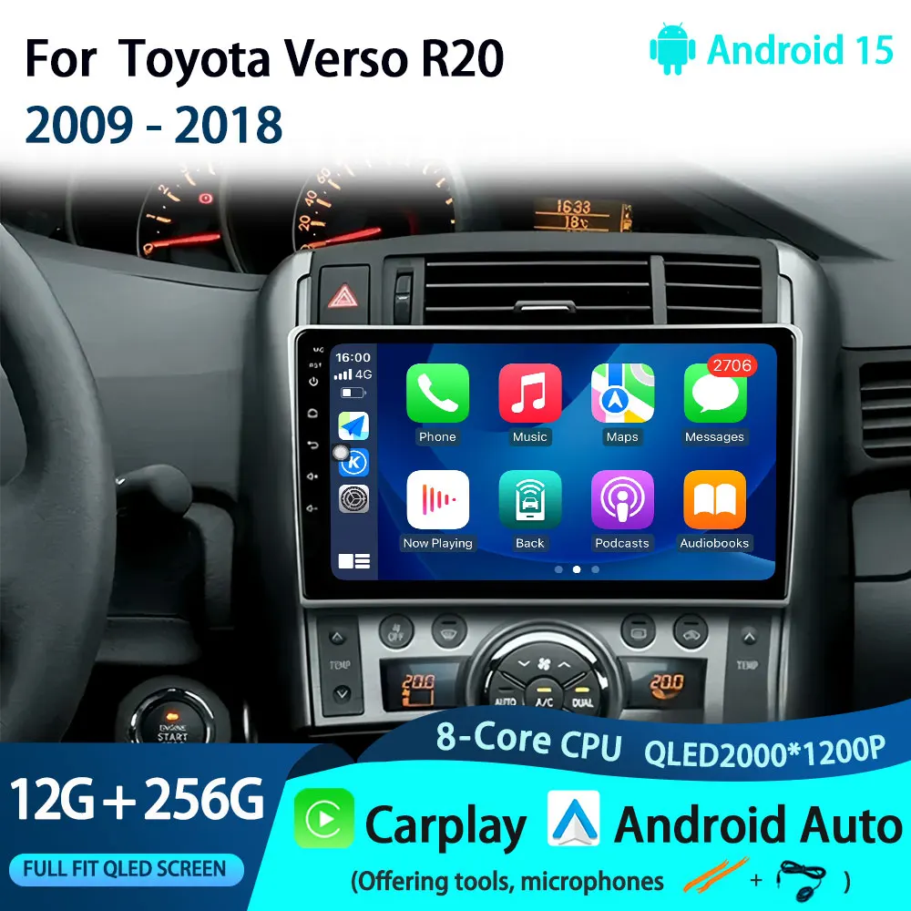 

Для Toyota Verso R20 2009-2018 Android 15 автомобильный радиоприемник мультимедийный видеоплеер GPS 4G WIFI Carplay авто стерео DVD головное устройство