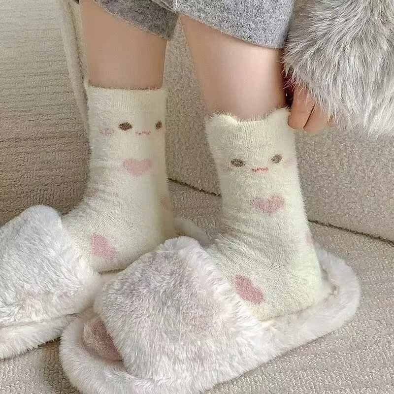 Kawaii-Cartoon-Fuzzy-Socken für Damen – süßer Bär/Hund/Einhorn, weiche, warme, flauschige Socken, gemütliche Wintersocken, Geschenk für Zuhause und draußen, Mädchen – Detail 2