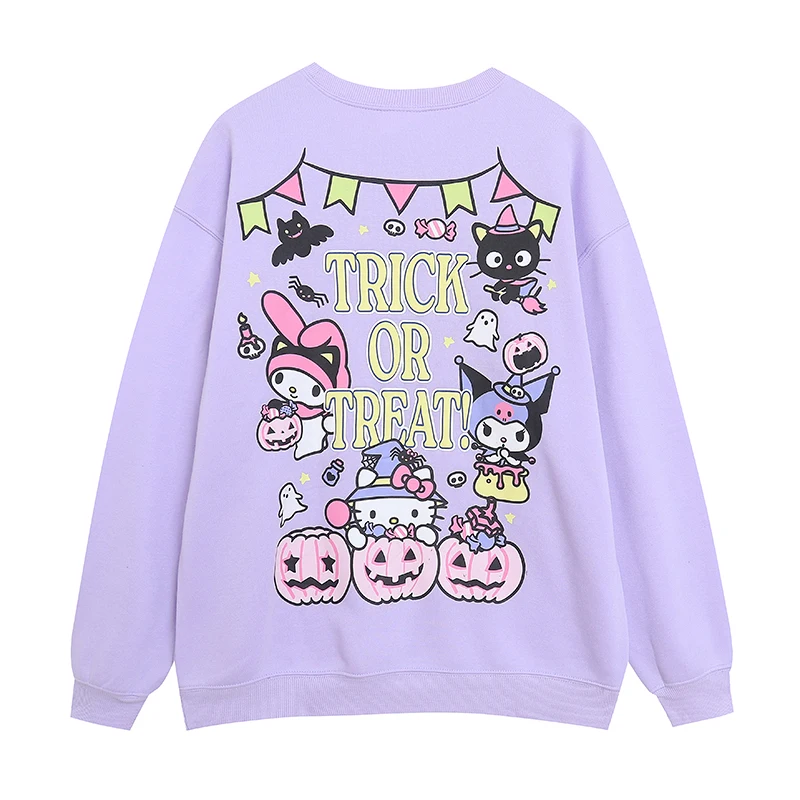 Loween الأرجواني الكرتون أنيمي جولة Ne Sweatirt المرأة فضفاضة كبيرة الحجم رقيقة Fce أعلى مريحة البوليستر القطن بلين...