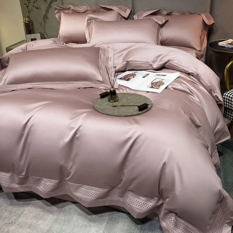 Set quattro pezzi in cotone cavallo con bordo ampio e semplice, biancheria da letto semplice