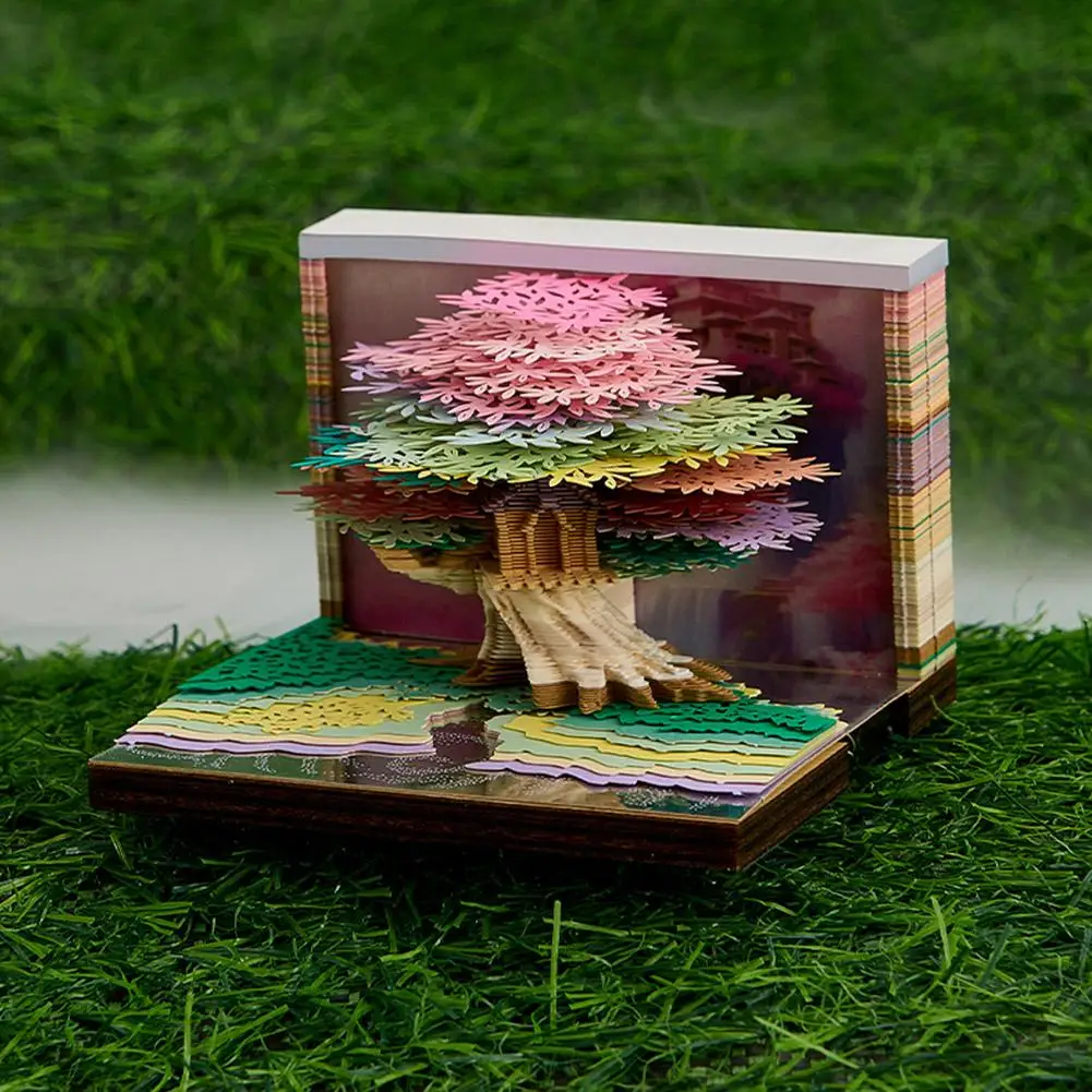 3D Notepad Tree House 3D Memo Pad Desktop Decor 2025 Weekly Calendar Art Craftwork Notepad Paper Tear Off Pen Holder