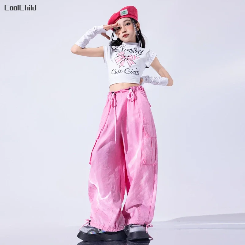 Girls Hip Hop Sweet Butterfly Crop Top Gradient Cargo Pants Kids Street Dance Jeans Clothes Sets Children Streetwear Teen Outfit