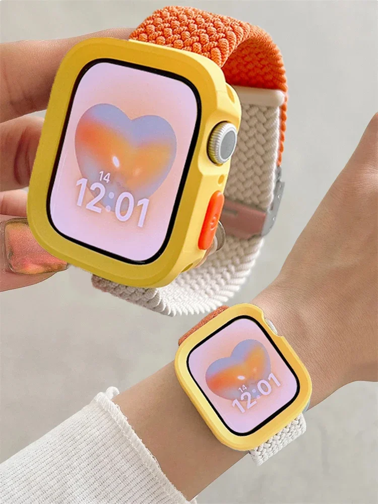 Case+ Nylon Strap For Apple Watch Band Ultra 49mm 44mm 40mm 45mm 41mm Cute Braided Bracelet For iWatch 5 6 SE 7 8 9 Accessories