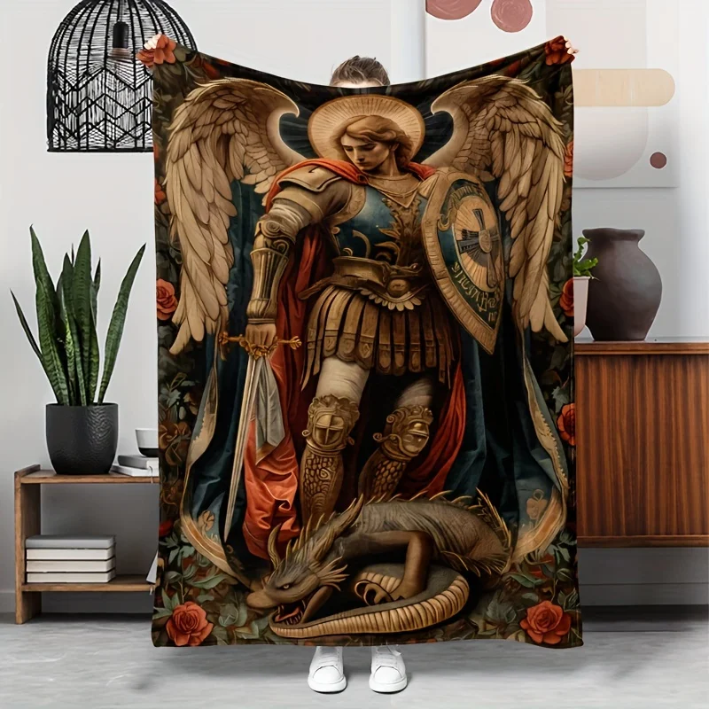 Retro Angel Warrior Flannel Blanket – Soft & Cozy Throw for Sofa, Camping & Travel – All-Season Gift for Friends & Family