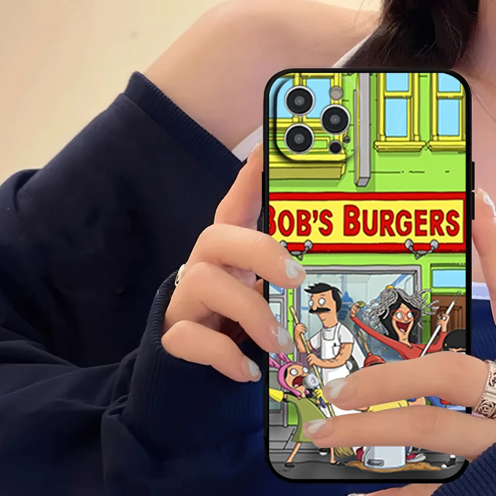 Cartoon B-Burgers B-Bobs Phone Case For iPhone 16 11 12 13 14 15 Pro Max Plus Black Soft Shell