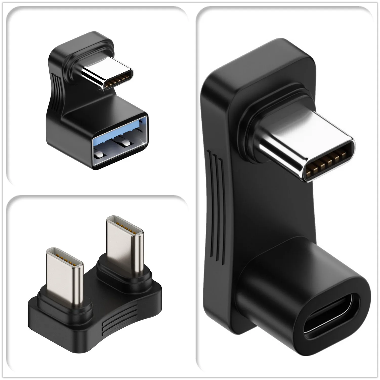 Type-C 180 Degree Angled Adapter, Male to Male Charging Power Adaptor 480Mbps Data Transfer Connector