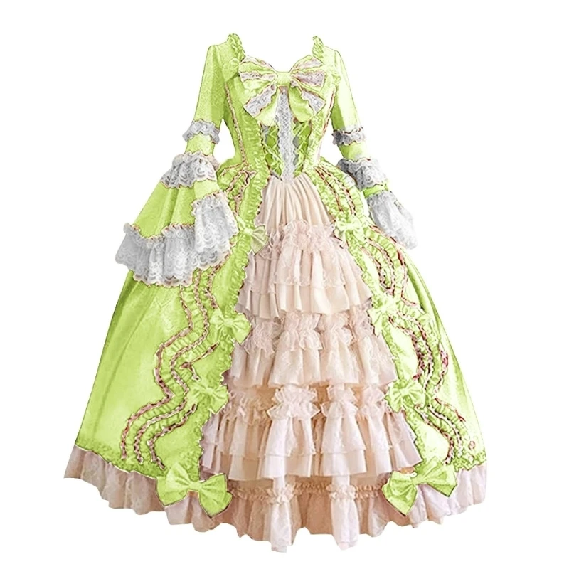 Women Girls Lolitas Sweet Dress Short Sleeves Princess Dress with Bows Lace Layers Maid Dresses