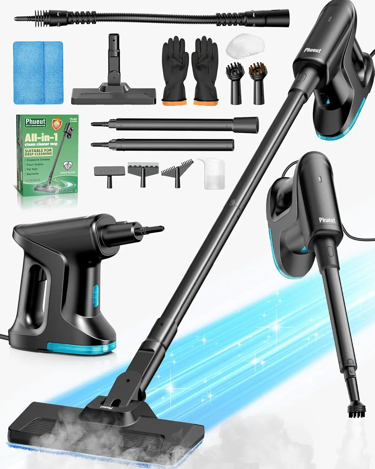 

Heavy Duty Steam Mop, 14-in-1 Lightweight Detachable Handheld Cleaner for Floors, Tiles, Grout & More