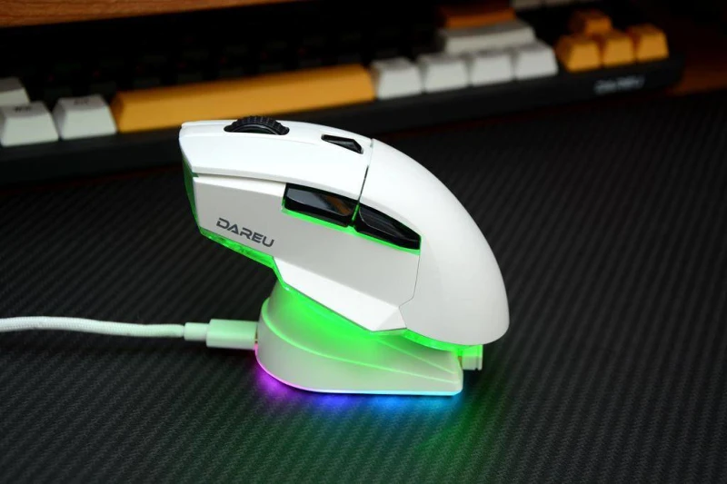 

Dareu A955 White Bluetooth Mouse Lightweight 2.4G Wireless Wired Dual-mode RGB E-sports Gaming Mouse with Rechargeable Base