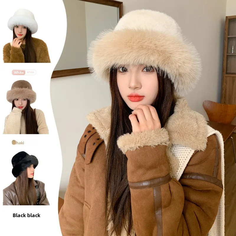 

High-end Style Women's Velvet Warm and Cold-proof Practical Ear-protecting Lei Feng Hat Face-enhancing Small Basin Hat