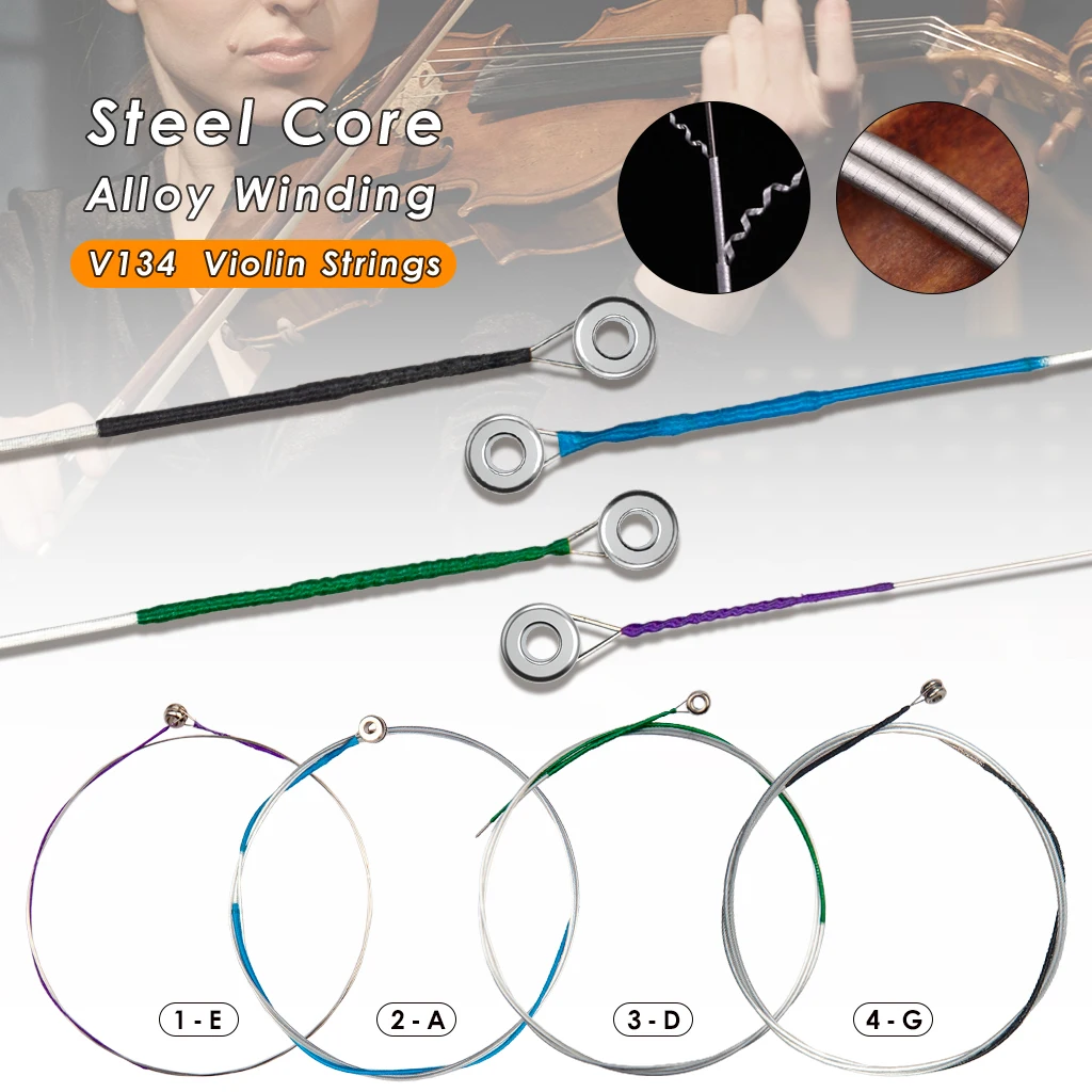 A Pack 4/4 3/4 Violin Strings E-A-D-G Steel Core Aluminum Alloy Steel Strings Wound Fiddle Strings Instruments Parts V134 SET