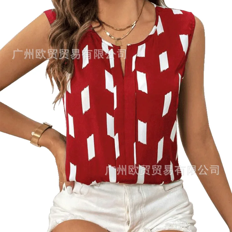 Casual Summer Hollow Out V Neck Sleeveless Blouses for Women Fashion Elegant Loose Tank Tops for Women Solid Pullover Tunic