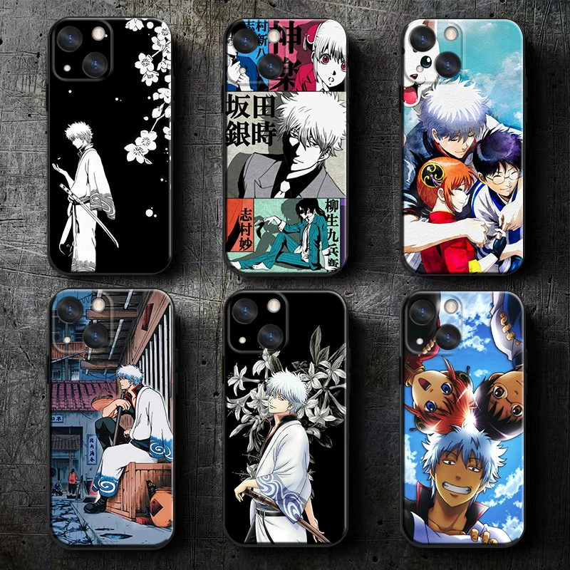 Gintama Sakata Gintoki Apple iPhone Case For 15 14 13 12 11 Mini XS XR X 6S 6 Pro Max Plus Black Soft Cover