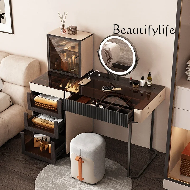 

storage cabinet integrated small apartment cream style Italian minimalist dresser bedroom simple high-end makeup table