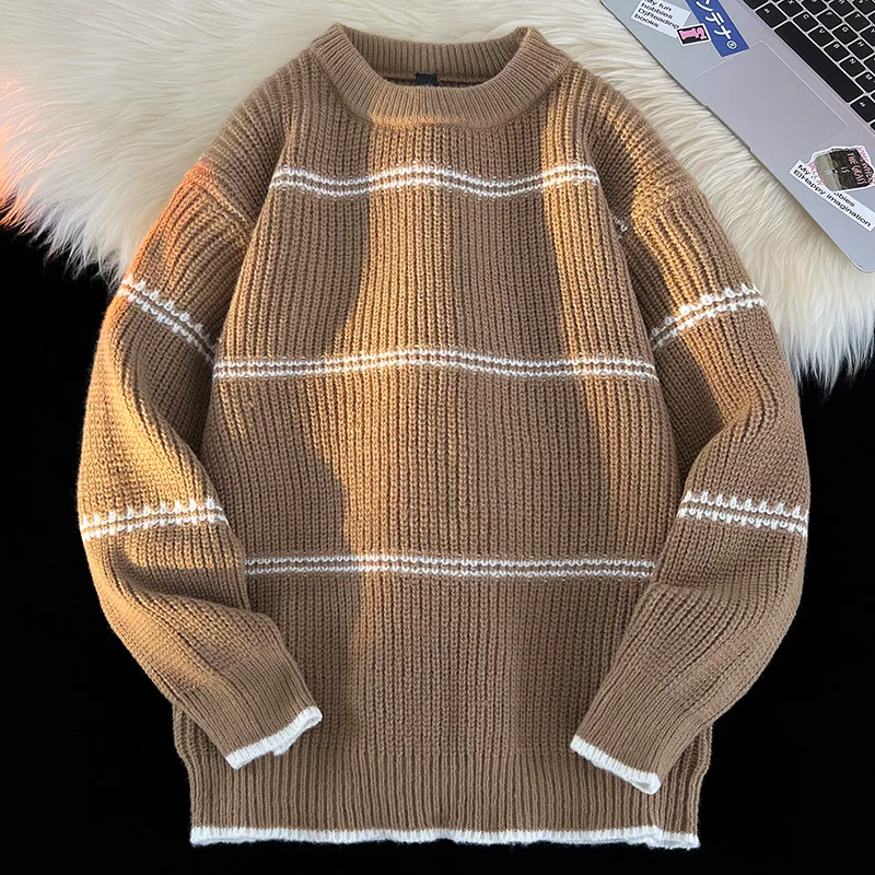 

Spring Autumn Casual Tops Pullover Long Sleeve Thick Men Women Loose Fashion Knit Sweatshirt New Round Neck Bottom Shirt Sweater