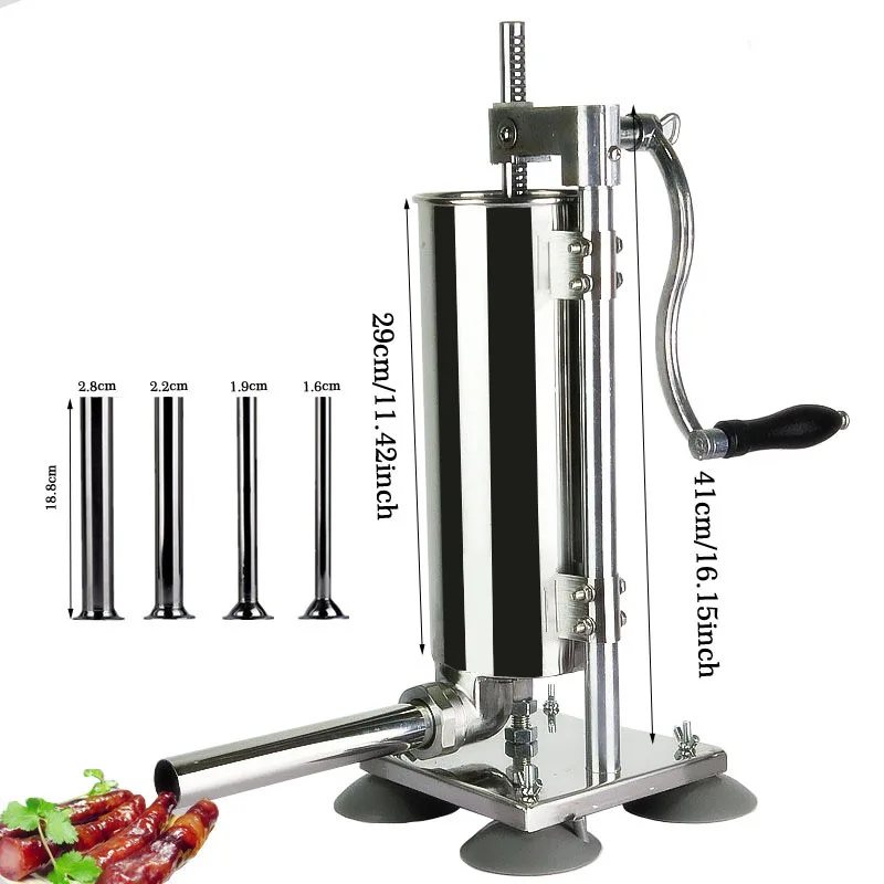 3L Vertical Manual Sausage Stuffer Machine With 4 Suction Cups Stainless Steel Sausage Maker Filler Meat Tools With 4Pc Tubes