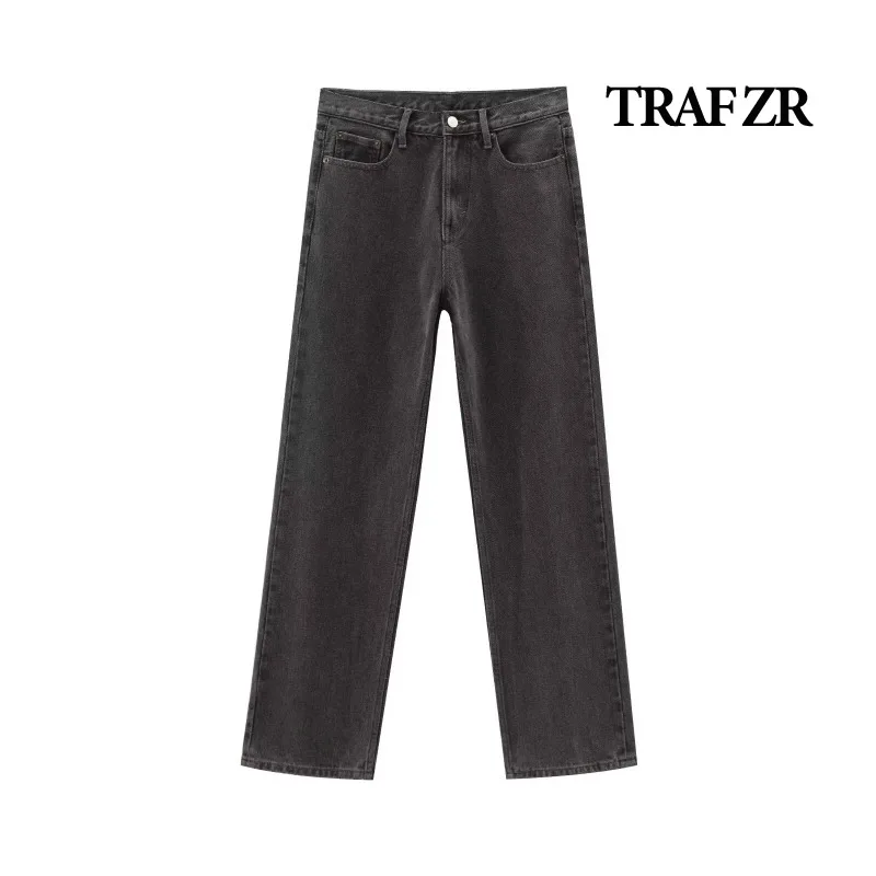 TRAF ZR Black Jeans High Waisted Pants Women Ladies Fashion Newjeans Cotton Denim Pants Street Jean Straight Woman Trousers