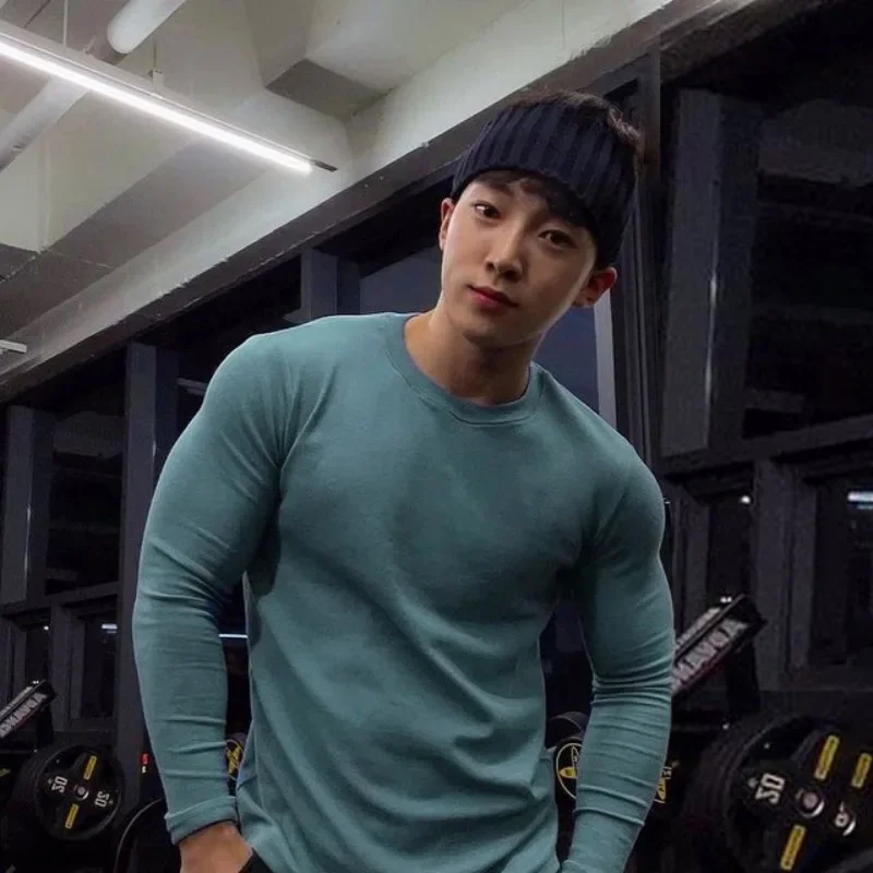 Men's Compression Long Sleeve T-Shirt Skinny Slim Stretch Gym Fitness Workout Running Quick Dry O Neck Base Layer Sport Top Male