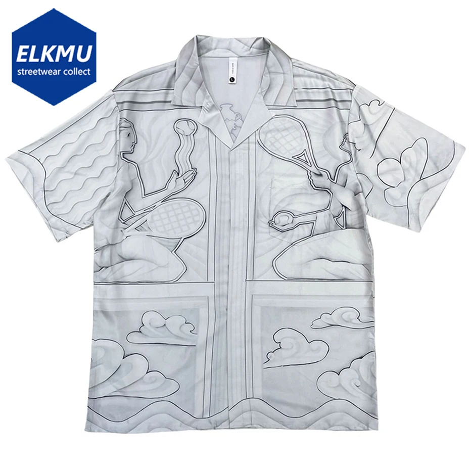 

Vintage Graphic Shirts Summer Men Casual Loose Shirts Short Sleeve Button Up Blouse Streetwear Harajuku Shirts